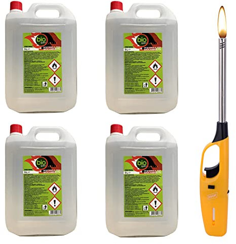 4X5LT BIOETANOLO COMBUSTIBILE Liquido Ecologico Naturale INODORE Camino + Accendino Omaggio