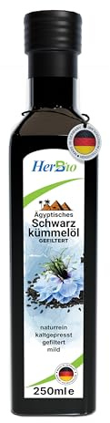 HerbBio ägyptisches Schwarzkümmelöl kaltgepresst gefiltert 250ml, schonend in Rohkostqualität, 100% naturrein Black seed oil, Frischegarantie: täglich mühlenfrisch direkt vom HerbBio.