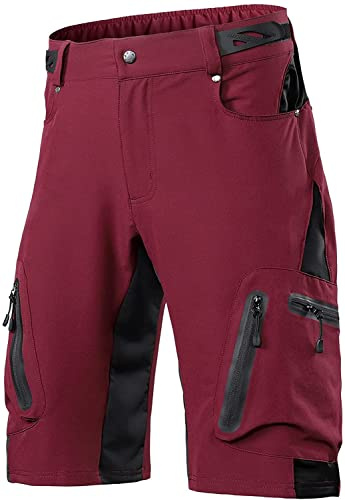 FASCINATDECO Herren MTB Hose mit 3D Sitzpolster Radhose Kurz Männer Fahrradhose, Schnelltrocknend Atmungsaktiv Herren Radlerhose Mountainbike Hose (Rot,L)