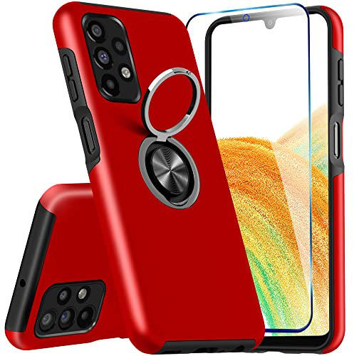 KRAFTCARE Hülle für Samsung Galaxy A33 5G mit 1 Pack Schutzfolie, Handyhülle mit Eingebetteter 360° Grad Ring, Magnetische Schutzhülle Stoßfest Cover Case für Samsung A33 5G, Rot
