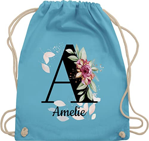 Turnbeutel Rucksack - Buchstabe anpassbar mit Name I Geschenk Initialen - Unisize - Hellblau - jga beutel blumen stoffbeutel schule personalisierte buchstaben a beuteltasche kita tasche