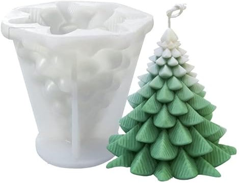 Moule à bougie en silicone 3D en forme de sapin de Noël - Pour la fabrication de bougies en forme de sapin de Noël - Pour la décoration de la maison - Fait à la main (#1)