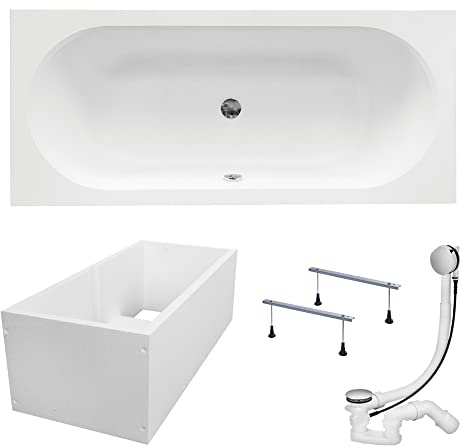 KOLMAN Badewanne VITAE Rechteck 150x75 mit Wannenträger, Ablaufgarnitur und Füßen Komplettset 4in1 Premium Original Acryl Wanne Siphon
