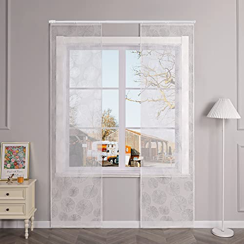 Yujiao Mao Voile Ausbrenner weiß Flächenvorhänge mit Klettband Uni einfarbig zeitlos Schiebegardinen mit Hydrocotyle vulgaris Muster 2-Set,HxB 245x57cm