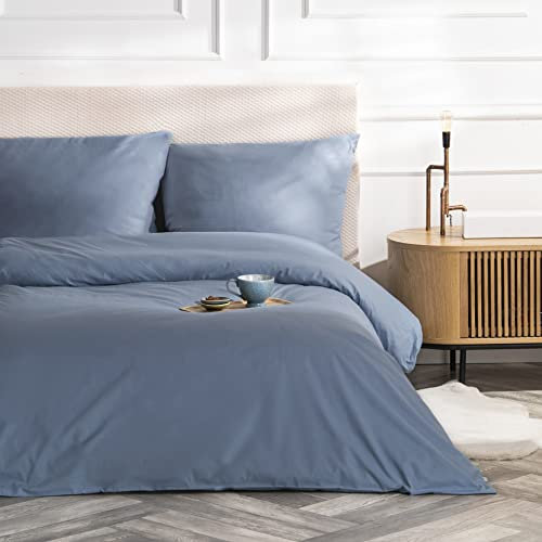 VelvetHome Deluxe Bettwäsche 155x220 Baumwolle Bettbezug 155x220 cm mit Kissenbezug 80x80 cm Hohe Qualität Bettwäsche-Set mit Reißverschluss 100% Baumwolle Made in EU Denim Blau 155 x 220