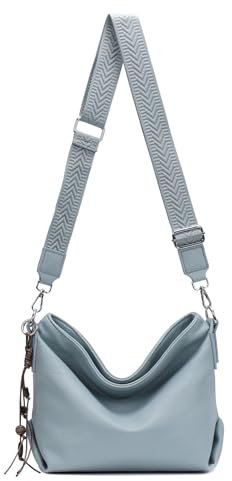 ITALYSHOP24 Damen Tasche Shopper Hobo-Bags Crossbody Schultertasche Umhängetasche Handtasche Gürteltasche Crossover Kunst-Leder Hellblau