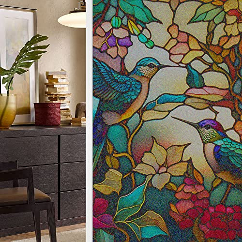 Privacy Window Film,Frosted Stained Glass Window Decals,Non-Adhesive UV Proof Static Clings,Removable Glass Sticker for Bathroom Bedroom Officeroom Window Décor