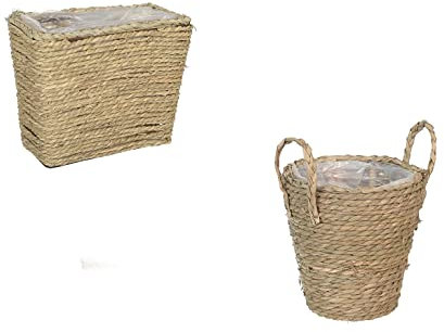 Mugar- Jardineras de Mimbre con Forro Interior de Plástico Plantas de Interior, Suculentas y Flores- Dos Formas Disponibles (Jardinera Rectangular -70282)