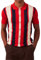 Kallspin Men's Vintage Knit Polo Shirt Short Sleeve Striped Button Down Knitting Golf Shirts(Red Medium)