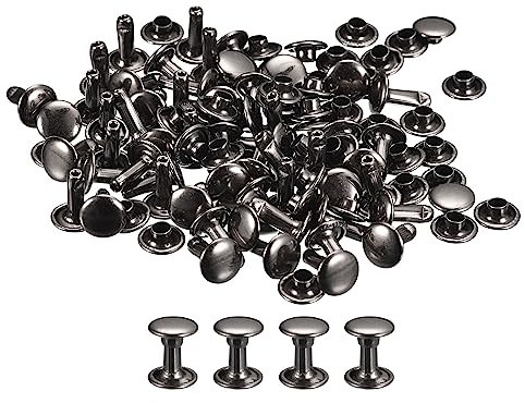 QUARKZMAN 100 Ensembles Cuir Rivets, 8mm Double Capuchon Rivets 10mm Hauteur Métal Clous Rivet pour Cuir Artisanat Réparation Diy Porte-Monnaie Ceintures Sacs Chaussures Gun-Black