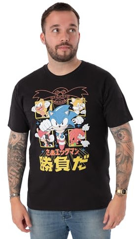 Sonic The Hedgehog Mens T-Shirt | Japanese Manga Comic Short Sleeve Graphic Tee for Adults | Black Short-Sleeve Top for Gamers | Lightweight Fashion Crewneck Gaming Merchandise Gift for Him
