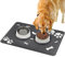 Lurowo Pet Feeding Mat Super Absorbent Dog Cat Food Mat with Rubber Non Slip Bottom Quick Dry Washable Dog Bowl Mat for Floors (Bone Paw Pattern-Dark Grey, 40 * 60cm)