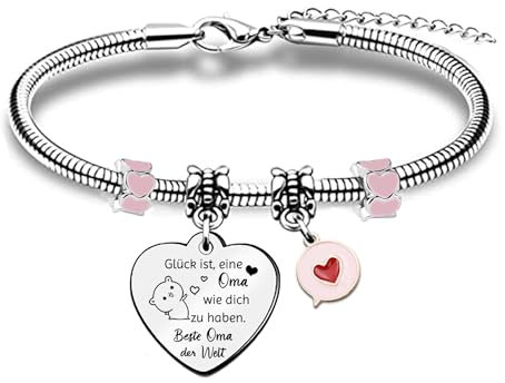 HZBLAZ Oma Armband Personalisierte Weihnachtsgeschenke Muttertag Erntedankfest Geburtstag Wertschätzung Rosa Herz Charm Armreif Schmuck Familie Sammeln Tag Frauen Andenken von Enkel Enkelin