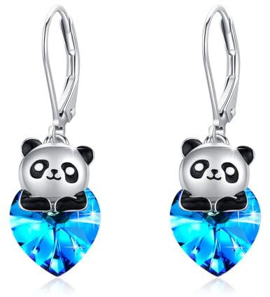Panda Ohrringe 925 Sterling Silber Panda Herz Ohrringe Hängend Damen Kinder Ohrringe Kristall Ohrhänger Schmuck für Mädchen Ehefrau Freundin Tochter Weihnachts Geschenk