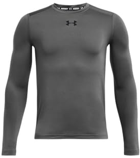 Under Armour Boys Hockey Fitted Grippy Long Sleeve, (025) Castlerock / / Black, Medium