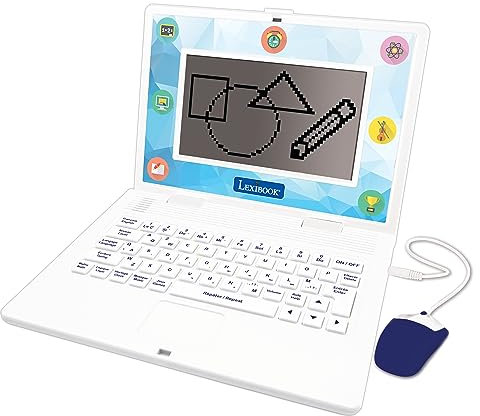 LEXIBOOK, Portátil Bilingüe y Educativo ESPAÑOL/INGLÉS, Juguete para Niños, 170 Actividades para Aprender, Jugar Juegos y Música, Pantalla Grande, Blanco/Azul, JC599i2