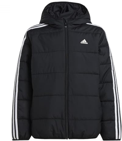 adidas Unisex Kinder ESSENTIALS 3 STRIPES PADDED JACKET, black/white, 7-8 Years