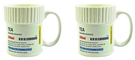 Gift Republic GR330037 Tea Pill Pot Mug, White and Black, 350 ml (Pack of 2)