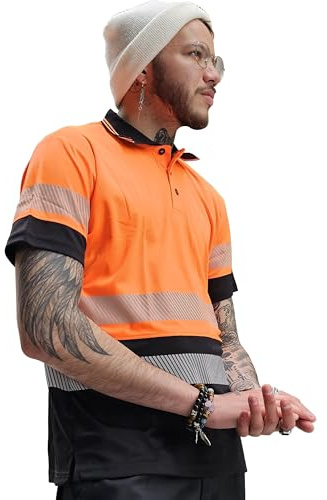 Capto Apparel Warnschutz-T-Shirt – Reflektierendes Warn-Shirt – Warn-Shirt – Sicherheits-T-Shirt – Arbeits-Shirt – Warn-Shirt für Herren – T-Shirt für Arbeitskleidung – Orange/Schwarz – L