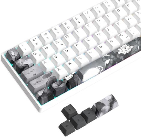 MOLGRIA Ink Lotus Tastenkappen 68 Set, Benutzerdefinierte PBT Cherry Profile Dye-Sublimation Tastenkappen mit Deutscher Schriftart für 68 Tasten Cherry MX Switch Gaming-Tastatur ANSI-Layout (DE)