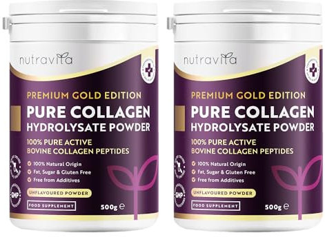 Collagen Powder 500g (Pack of 2) - Premium Gold Standard Bovine Collagen Peptides Powder - 50 Servings - Bovine Collagen Peptides Supplement with 8 Essential Amino Acids - Made by Nutravita
