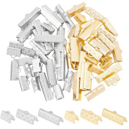 UNICRAFTALE 60 Pièces 2 Couleurs 3 Tailles Extrémités à Sertir de Ruban Fermoirs à Sertir de Bracelet Rectangulaire 6/7/8mm 304 Extrémités de Cordon à Sertir Acier Inoxydable Attaches de Ruban