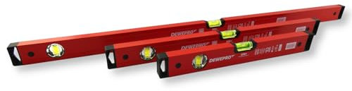 DEWEPRO Wasserwaagen-Set 3 teilig - rot lackiert - Längen: 40 cm, 60 cm und 100 cm - Messtoleranz: 0,5mm/m - Aluwasserwaage Aluminiumwasserwaage