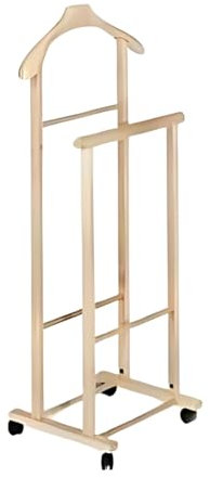OWIJI Indossatore Appendiabiti Legno Faggio Naturale Rotelle Servo Muto Doppio Dimensioni 45 x 30 x 95 cm Appendiabiti Vestiti Camera Letto Cabina Armadio Grezzo