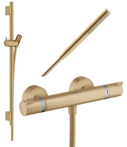 Pack mitigeur douche thermostatique HANSGROHE Ecostat Comfort + Barre Unica S Puro + flexible + Pommeau Pulsify S bronze brossé