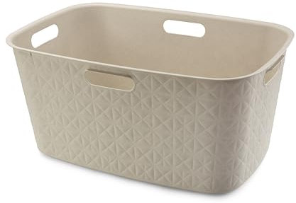 Curver Softex 45L Laundry Basket – Soft-Touch Texture, Lightweight, 4 Comfort Grips, Made with 70% Recycled Plastic, Chalk White