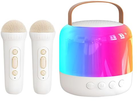Karaoke portátil, máquina de karaoke portátil, altavoz karaoke con dos micrófonos inalámbricos, luces LED, máquina de sonido para fiesta familiar, altavoz de ordenador
