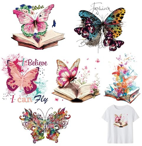 Attuslla 6 PCS Butterfly Iron on Decals Heat Transfer Patches Colorful Stickers Washable DIY for T-Shirt Backpacks Jeans Clothing Hat Applique