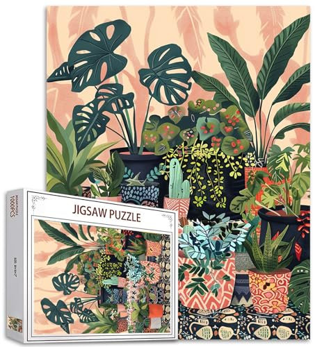 Courtyard 1000-Piece Bohemian Plants Puzzle - Adults' Green Leaves Yard Scenery Garden Floral Art, Succulent in Bohemian Pot