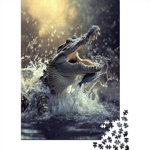 Krokodil 1000 Stück Puzzles Für Erwachsene Teenager Stress Abbauen Familien-Puzzlespiel Mit Poster in Voller 1000-teiliges Puzzle Lernspiel Spielzeug Geschenk 1000pcs (75x50cm)