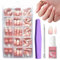 Almond False Nails Set - 240Pcs French Press on Nails with Glue - Pink Gradient Color French False Nail Kit - 15 Sizes Glossy Full Cover Stick on Nail Fake Nail Art Manicure