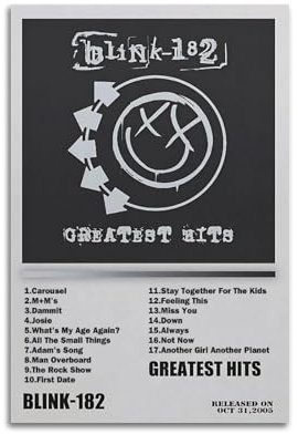 Greatest Hits Blink-182 Albumcover Leinwand Gemälde Poster Ölgemälde Druck Kunstalbum Home Painting Wohnzimmer Dekoration Art Deco Wanddekoration 30 x 45 cm