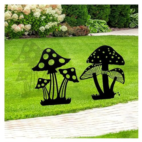 Metal Mushroom Garden Decor, Black Hollow Silhouette Mushroom Garden Stakes Metal Mushroom Decorative Garden Stakes, For Yard Garden Lawn