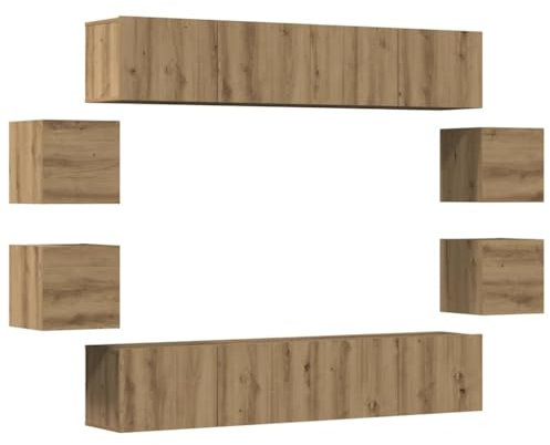 vidaXL Wall Mounted TV cabinets 8 pcs Artisan Oak Engineered Wood, tv stand, tv sideboard, hifi cabinet, tv bench, tv stand cabinet, media cabinet