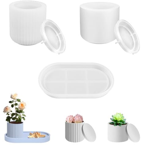5 Stück Satz Vase Silicium Form, 2 Vasen + 1 Palette + 2 Deckel, DIY Vase Harz Form, Epoxy Harz Form Vase, Vase Silicium Form, Handgefertigte Silicium Form, Vase Silicium Form Epoxy Harz (B)