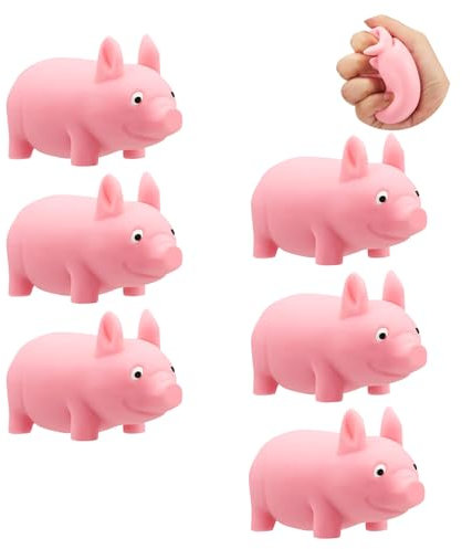 Thoquene 6 Stück Anti Stress Schwein, Squishy Stresstoy Pig, Antistress Stressball Stressschwein(Rosa)