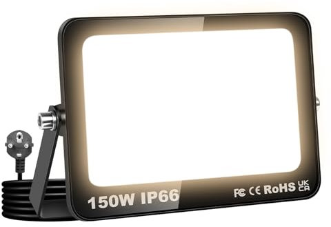 RIGIDON 150W Projecteur Exterieur led, 15000LM Spot LED Extérieur avec Prise, 3000K Blanc chaud Eclairage Exterieur Etanche lumière de Sécurité pour Jardin, Patio, Cour, Garage, Entrée,Terrasse