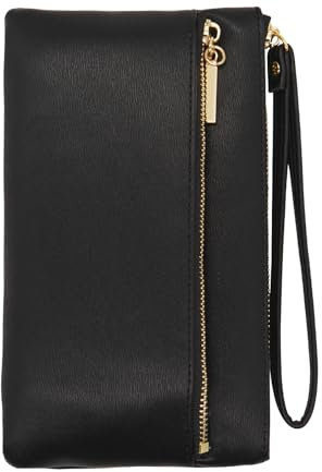 LJCZKA Leather Wristlet Wallet for Women Men Small Clutch Handbags Purses Cellphone Credit Card Holder Pocket Bag with Wrist Strap (Black)