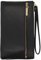 LJCZKA Leather Wristlet Wallet for Women Men Small Clutch Handbags Purses Cellphone Credit Card Holder Pocket Bag with Wrist Strap (Black)