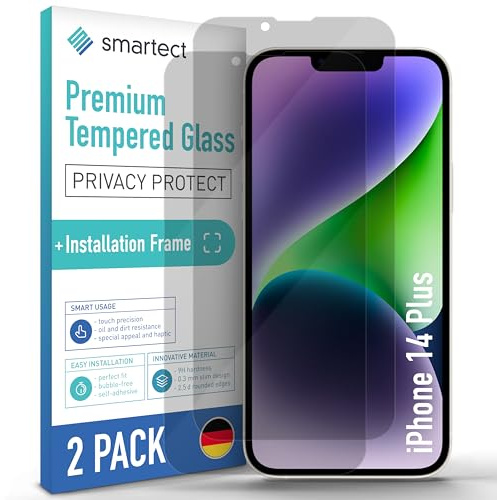 smartect Schutzglas 2 Stück Privacy für iPhone 14 Plus | inkl. Positionierhilfe, Panzerfolie Sichtschutz, Displayschutz Anti-Kratzer, 9H Härte, Anti-Spy, Stoßfest, Blasenfrei