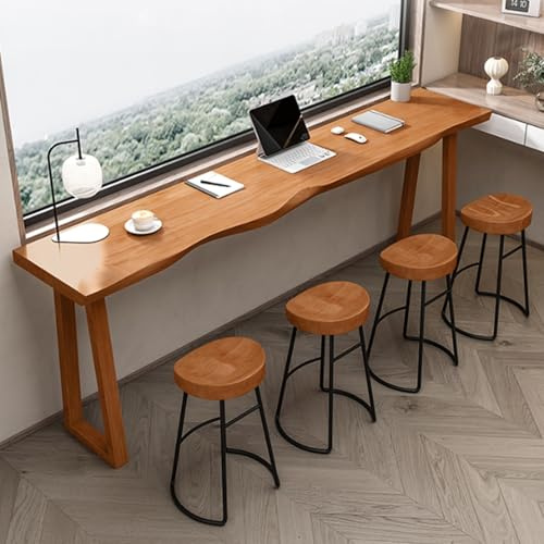 Schmaler Stehtisch aus Massivholz, industrieller Esstisch für Balkon, rustikaler Thekenhöhentisch, langer hölzerner Kneipentisch, keine Hocker im Lieferumfang enthalten (120 x 45 cm)