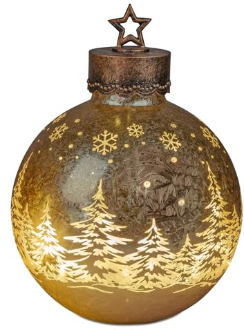 formano LED Deko-Kugel Frosty Gold 35 cm Glaskugel in Ice-Optik Timer 6h / 18h beleuchtet - Batteriebetrieben - Herbst Winter Weihnachtsdeko für Tisch Regal Fensterbank