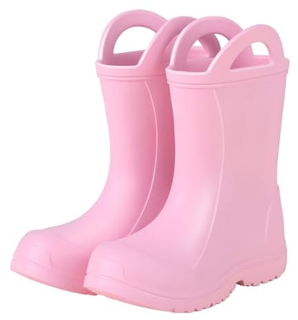 Weishuo Bottes de Pluie Enfant EVA Ultra-Légères Imperméables, Antidérapantes avec Poignées pour Filles et Garçons, Tailles 24.5-35.5 EU