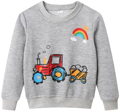 Dinopjs Klassischer Traktor Jungen Pullover, Kinder Sweatshirt, 1-7 Jahre | Sonnenschein Regenbogen Farm, Auto Langarm Baumwolle Pulli Jumper, Kind Graffiti Stil Sportshirts für Kleinkind, Boys