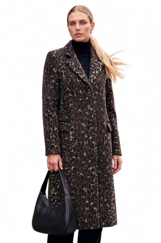 Roman Originals Animal Print Formal Pocket Coat for Women UK - Ladies Everyday Autumn Winter Collar & Revere Comfy Soft Evening Vacation Work Party Night Out