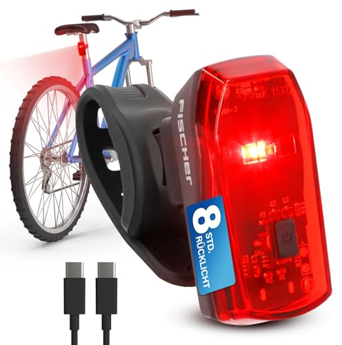 FISCHER Basic Fahrrad Rücklicht - LED Fahrradlicht hinten mit Akku - USB-C Ladung & 8 h Leuchtdauer - Zulassung StVZO
